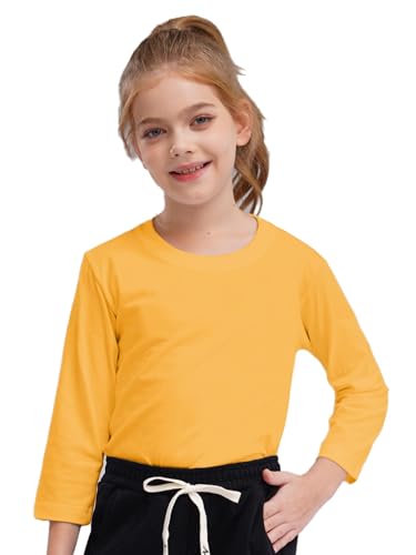 Hedmy Kinder Jungen Mädchen Langarmshirts Pullover Sport Unterhemden Baumwolle T-Shirt Langarm Slim Fit Thermounterwäsche Gelb 110-116 von Hedmy