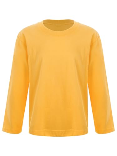 Hedmy Kinder Jungen Mädchen Langarmshirts Pullover Sport Unterhemden Baumwolle T-Shirt Langarm Slim Fit Thermounterwäsche Gelb 146-152 von Hedmy