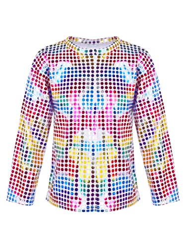 Hedmy Kinder T-Shirt Mädchen Crop Top Metallic Langarm Shirt Tanz Sportshirt Gymnastik Turnanzug Gr. 92-164 Bunt 134-140 von Hedmy