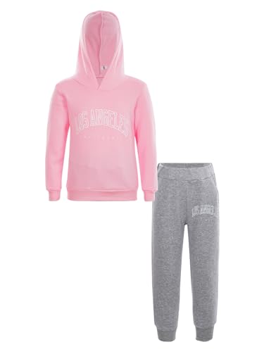 Hedmy Kinder Trainingsanzug Jungen Mädchen Sportanzug Kapuzen Sweatshirt mit Jogginghose Sportswear Bekleidungsset Rosa und Grau 122-128 von Hedmy