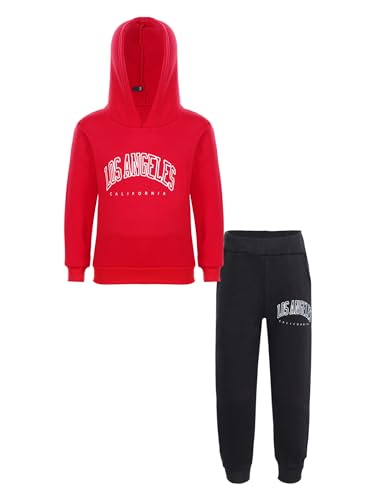 Hedmy Kinder Trainingsanzug Jungen Mädchen Sportanzug Kapuzen Sweatshirt mit Jogginghose Sportswear Bekleidungsset Rot schwarz 122-128 von Hedmy