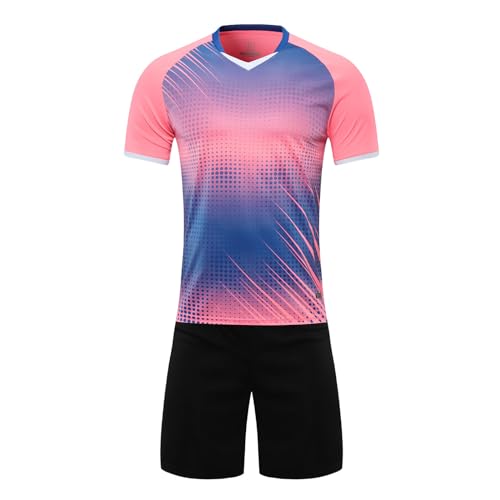 Hedmy Kinder Trainingsanzug Jungen Sportanzug Kurzarm T-Shirt mit Shorts Jogginganzug Fußball Basketball Sportkleidung 5-14 Jahre Rosa 158-164 von Hedmy