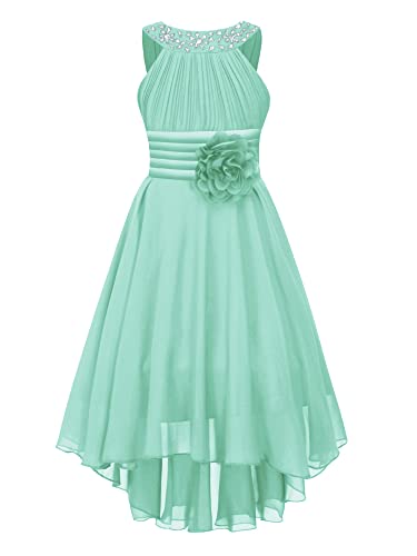 Hedmy Kleid Mädchen Festlich Chifon Kleider Elegant Prinzessin Hochzeit Party Kleider Niedlich Blumenkleider Blumenmädchen Kleid Minzgrün 134-140 von Hedmy