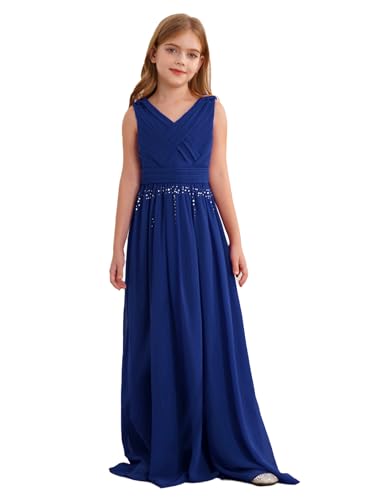 Hedmy Kleider Mädchen Elegant Partykleid Festlich Hochzeit Blumenmädchenkleid Prinzessin Kleid Glitzer A-Linie Lässiges Kleid Blau 134-140 von Hedmy