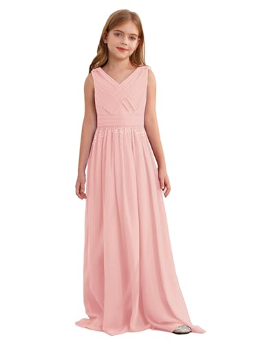 Hedmy Kleider Mädchen Elegant Partykleid Festlich Hochzeit Blumenmädchenkleid Prinzessin Kleid Glitzer A-Linie Lässiges Kleid Rosa 146-152 von Hedmy