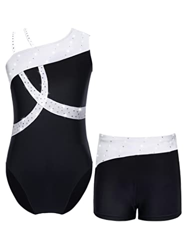 Hedmy Mädchen Ballettanzug Ärmellos Ballett Trikot Tanzbody mit Shorts Kurze Hose Gymnastikanzug Turnanzug Tanz Kostüme Weiss 146-152 von Hedmy