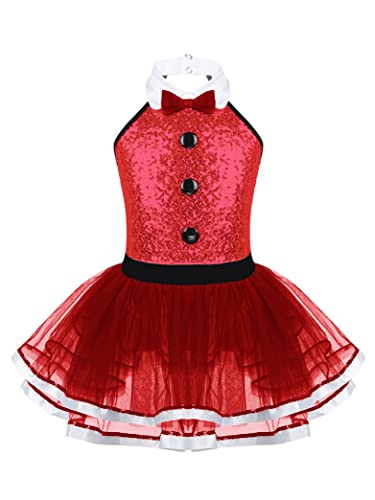 Hedmy Mädchen Ballettkleid Pailletten Tanzkleid Jazz Tanzkostüm Weihnachten Kleid Tanztrikot Gymnastik Tanzkleidung Gr. 104-164 Rot 140 von Hedmy