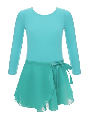 Hedmy Mädchen Ballettkleid Tanzbody Ballettkleidung Balletttrikot Tanzkleid Tanzbody mit Chiffon Rock Tütü für Kinder 2-14 Jahre Mint Grün 110-116 von Hedmy