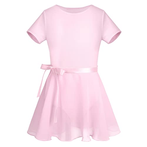 Hedmy Mädchen Ballettkleid Tanzbody Ballettkleidung Balletttrikot Tanzkleid Tanzbody mit Chiffon Rock Tütü für Kinder 2-14 Jahre U Rosa 122-128 von Hedmy