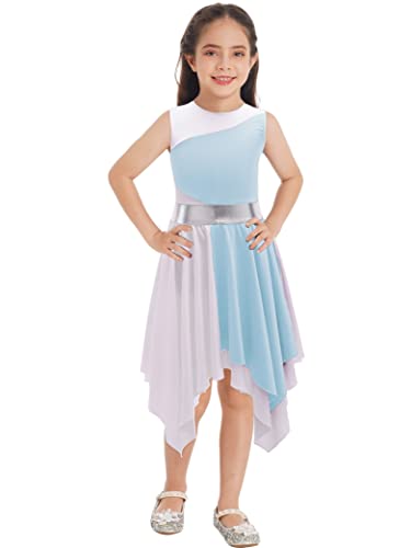 Hedmy Mädchen Ballettkleid Trikot mit asymmetrische Röckchen Pailletten Lyrisches Tanzkleid Lateinkleid Tanz Kostüme Hellblau 146-152 von Hedmy