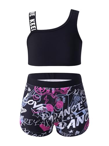 Hedmy Mädchen Bikini Tankini Set Zweiteiler Badeanzug Bademode Crop Top mit Shorts Kinder Trainingsanzug Sport Set Schwarz A 134-140 von Hedmy