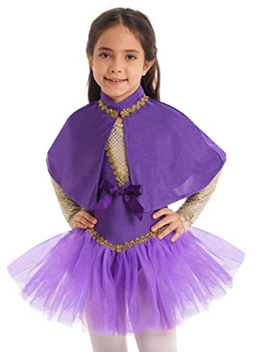 Hedmy Mädchen Body Tiefer V Ausschnitt mit Umhang Halstuch Prinzessin Cosplay Kostüm Set Weihnachten Karneval Party Verkleidung Violett 146-152 von Hedmy