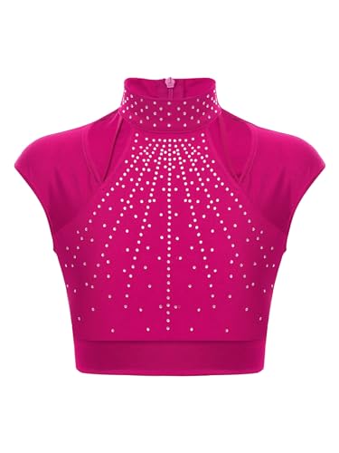 Hedmy Mädchen Crop Top Bauchfrei Oberteil Ärmelloses T-Shirt Tops Shirt Bluse Unterhemd für Eiskunstlauf Fitness Tanz Gymnastik Hot Pink 122-128 von Hedmy