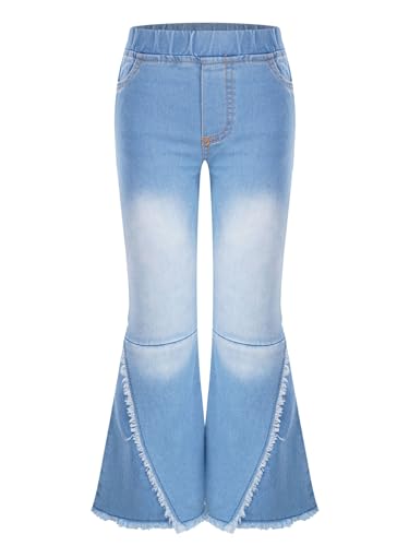 Hedmy Mädchen Jeanshosen Stretch Hose High Waist Lange Schlaghose Jeans Denim Hose mit weitem Bein Blau Pants 4-14 Jahre Hellblau A 152 von Hedmy