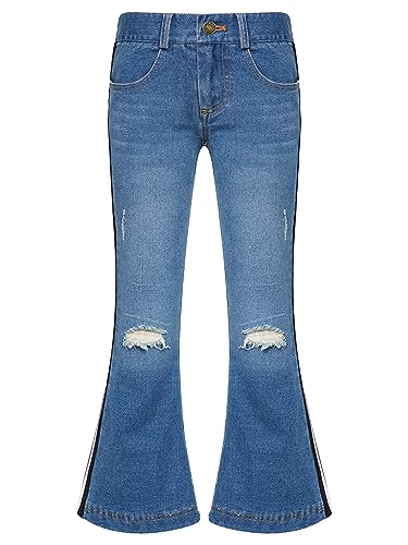 Hedmy Mädchen Jeanshosen Stretch Hose High Waist Lange Schlaghose Jeans Denim Hose mit weitem Bein Blau Pants 4-14 Jahre T Blau 170-176 von Hedmy