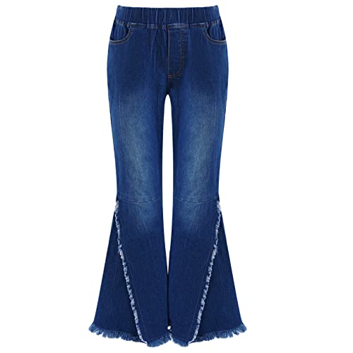 Hedmy Mädchen Jeanshosen Stretch Hose High Waist Lange Schlaghose Jeans Denim Hose mit weitem Bein Blau Pants 4-14 Jahre Dunkelblau 164 von Hedmy