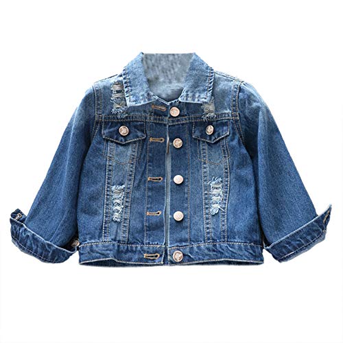 Hedmy Mädchen Jeansjacke Jeans Mantel Denim Jacke Herbst Winter Mantel Freizeitkleidung Outwear für Kinder 2-8 Jahre Blau 122-128 von Hedmy