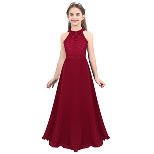 Hedmy Mädchen Kleid Festlich Ballkleid Blumenmädchen Kleid Hochzeit Party Brautjungfer Kleid Abendkleid Gr. 104-176 Burgundy 176 von Hedmy