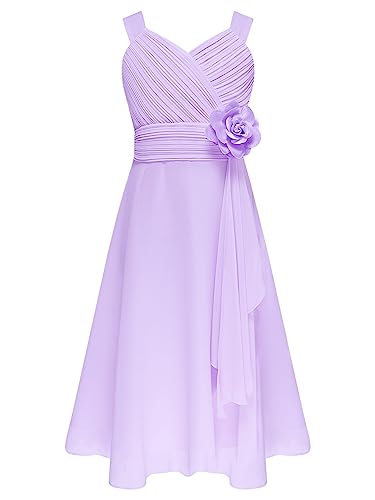 Hedmy Mädchen Kleid Festlich Prinzessin Hochzeit Partykleid Ärmellos Chiffonkleid Brautjungfer Kleid Gr. 110-176 Lavendel 146-152 von Hedmy