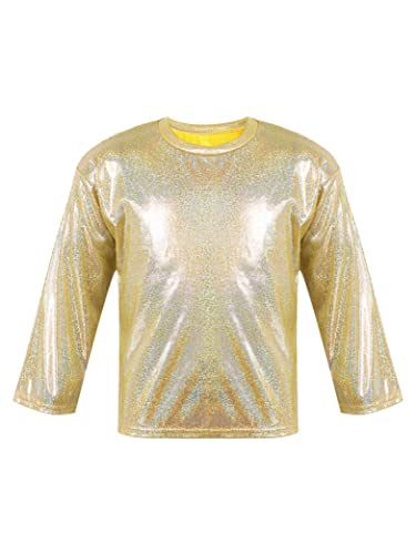 Hedmy Mädchen Metallic Shirts Crop Top Tanz Bluse Sport T-Shirt Langarm Oberteile Tanz Gymnastik Turn Slim Fit Gr. 80-164 Gold 134-146 von Hedmy