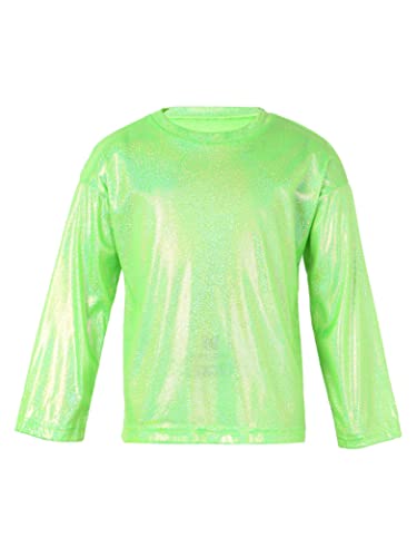 Hedmy Mädchen Metallic Shirts Crop Top Tanz Bluse Sport T-Shirt Langarm Oberteile Tanz Gymnastik Turn Slim Fit Gr. 80-164 Grün 122-128 von Hedmy