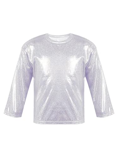 Hedmy Mädchen Metallic Shirts Crop Top Tanz Bluse Sport T-Shirt Langarm Oberteile Tanz Gymnastik Turn Slim Fit Gr. 80-164 Silber 110-116 von Hedmy