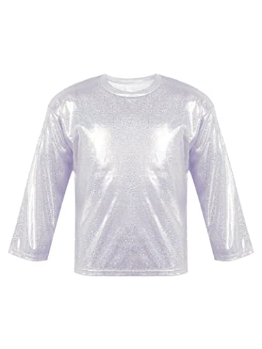 Hedmy Mädchen Metallic Shirts Crop Top Tanz Bluse Sport T-Shirt Langarm Oberteile Tanz Gymnastik Turn Slim Fit Gr. 80-164 Silber 98-104 von Hedmy