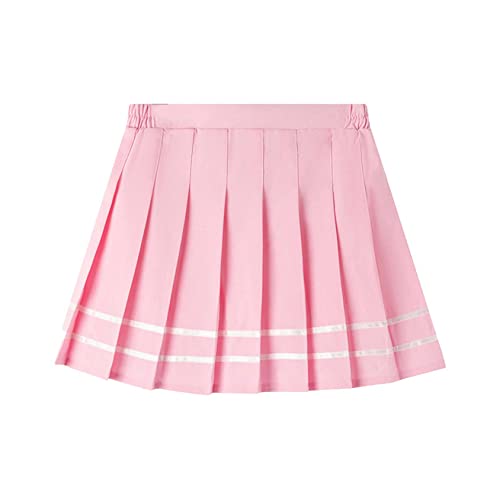 Hedmy Mädchen Minirock Schulmädchen Röcke mit Shorts Schuluniform Faltenrock Karierter Rock A-Line Skater Rock Cosplay Kostüm Rosa 122-128 von Hedmy