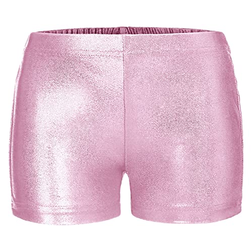 Hedmy Mädchen Shorts Tanzshorts Kurz Hose Gymnastik Sportshorts Trainingshort Glitzer Elastic Waist Hotpants Rosa 122-128 von Hedmy