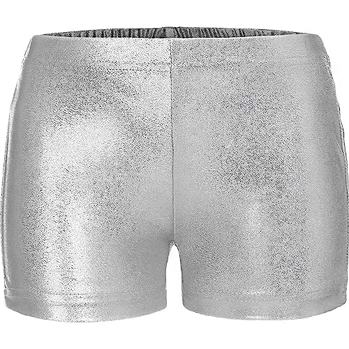 Hedmy Mädchen Shorts Tanzshorts Kurz Hose Gymnastik Sportshorts Trainingshort Glitzer Elastic Waist Hotpants Silber 146-152 von Hedmy