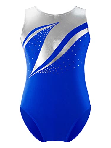 Hedmy Mädchen Turnanzug Gymnastikanzug Ärmellos Tanz Body Overalls Trikot Leotards Kinder Gymnastik Wettkampf Kostüm 3-14 Jahre Royal Blau B 170-176 von Hedmy