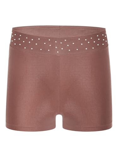 Hedmy Turnhose Mädchen Gymnastik Turn Shorts mit Glänzenden Strass Fitnesshose Hotpants für Sport Yoga Gymnastik Workout Braun 158-164 von Hedmy