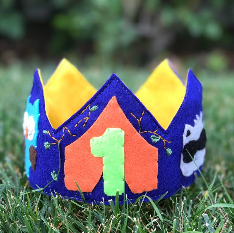 Waldtiere - Personalisierte Filzkrone Smash Cake Wald Camping Krone von HedsThreads