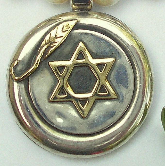 Davidstern , Magen David Anhänger Silberanhänger Mit Goldenem David von HedvaElanyJewelry