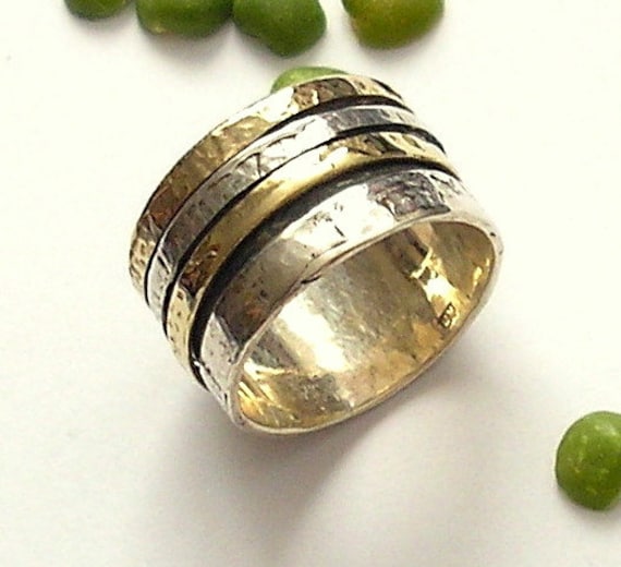 Drehring Bandring Ehering Handgemacht Aus Sterlingsilber Und Gold von HedvaElanyJewelry