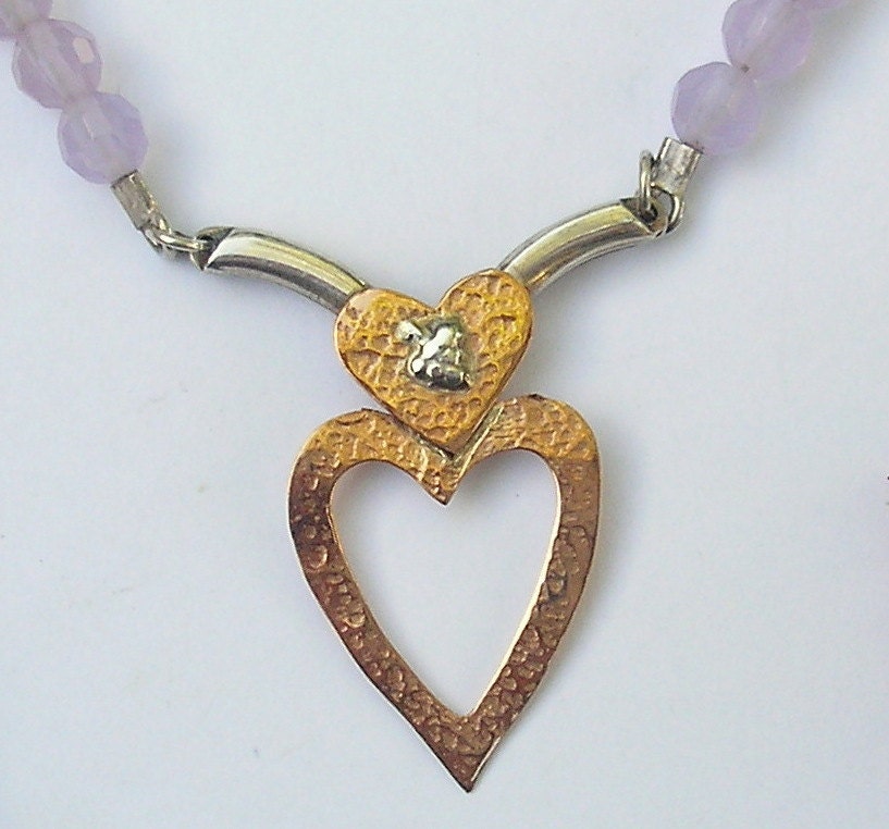 Herz Kette Rosegold Und Silber, Violetter Achat, Handgemacht, Made in Israel By Hedva Elany von HedvaElanyJewelry