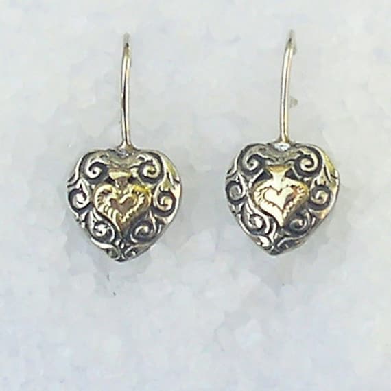 Herzohrringe Mit Goldherzen Verziert Sterling Silber Ohrringe von HedvaElanyJewelry