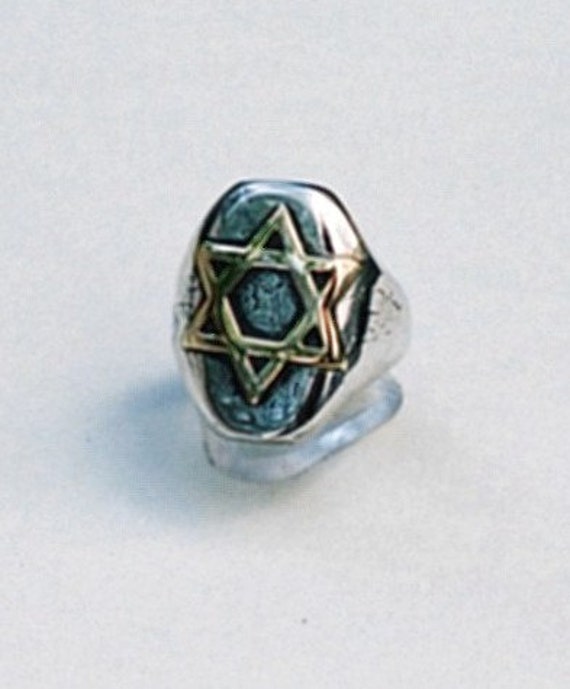 Magen David, David Stern Ring, Aus Silber Verziert Mit Einem Goldenen Für Männer Und Frauen von HedvaElanyJewelry