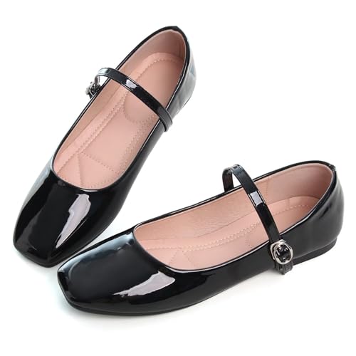 Hee grand Mary Jane Damenschuhe, quadratische Zehenpartie, niedliche Schleife, Ballettschuhe, solide Slipper, flache Schuhe, 485, Schwarz, 42.5 EU von Hee grand