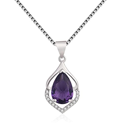 HeeDz S925 Silber Natürlicher Amethyst Halskette Weibliche Anhänger Schlüsselbein Kette Zubehör Peridot Bizuteria Edelstein von HeeDz