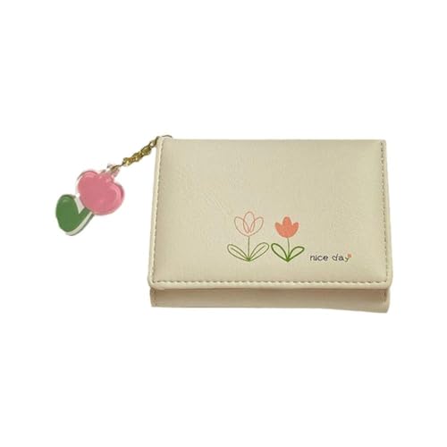 HeeDz Schlanke Geldbörse für Damen, Tulpen-Karten-Geldbörse, RIFD Pocket Kreditkartenetui mit Tasche, Leder-Schlüsselanhänger, Fash, beige, Größe von HeeDz