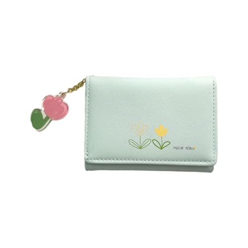 HeeDz Schlanke Geldbörse für Damen, Tulpen-Karten-Geldbörse, RIFD Pocket Kreditkartenetui mit Tasche, Leder-Schlüsselanhänger, Fash, grün, Größe von HeeDz