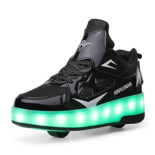 Heelystong Junge Mädchen Schuhe Kinderschuhe mit Rollen LED Leuchtend Doppelrad schuheltraleicht Outdoor Schuhe 7 Farbe Farbwechsel Rädern Gymnastik Blinkend Sneaker,34EU,Schwarz von Heelystong