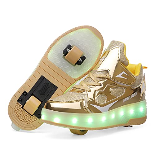 Junge Mädchen Schuhe Kinderschuhe mit Rollen LED Leuchtend Doppelrad schuheltraleicht Outdoor Schuhe 7 Farbe Farbwechsel Rädern Gymnastik Blinkend Sneaker von Heelystong