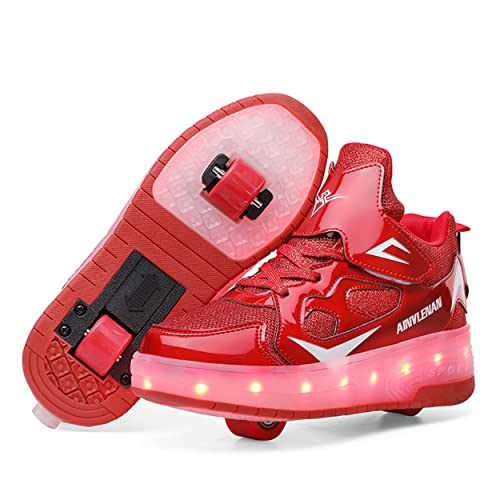 Junge Mädchen Schuhe Kinderschuhe mit Rollen LED Leuchtend Doppelrad schuheltraleicht Outdoor Schuhe 7 Farbe Farbwechsel Rädern Gymnastik Blinkend Sneaker von Heelystong