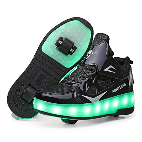 Heelystong Junge Mädchen Schuhe Kinderschuhe mit Rollen LED Leuchtend Doppelrad schuheltraleicht Outdoor Schuhe 7 Farbe Farbwechsel Rädern Gymnastik Blinkend Sneaker von Heelystong