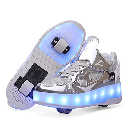 Heelystong Junge Mädchen Schuhe Kinderschuhe mit Rollen LED Leuchtend Doppelrad schuheltraleicht Outdoor Schuhe 7 Farbe Farbwechsel Rädern Gymnastik Blinkend Sneaker von Heelystong