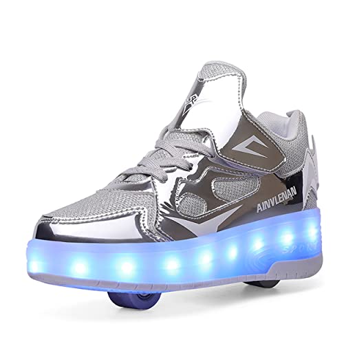 Heelystong Junge Mädchen Schuhe Kinderschuhe mit Rollen LED Leuchtend Doppelrad schuheltraleicht Outdoor Schuhe 7 Farbe Farbwechsel Rädern Gymnastik Blinkend Sneaker von Heelystong