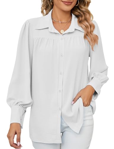 Bluse Damen Lässiges Hemd mit V-Ausschnitt Elegant Langarm Oberteile Lose Tops Button Down Tunika Chiffon Blusen von Heersan