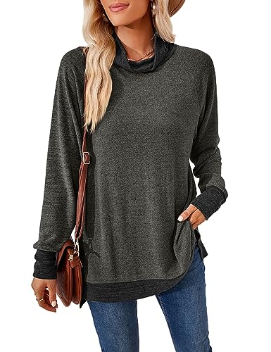 Damen Langarmshirts Oberteile Farbblock Sweatshirt Pullover Elegant Rollkragenpullover Langarm Freizeit T-Shirt von Heersan